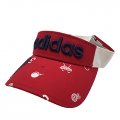 ★値下げ★【美品】アディダス サンバイザー レッド×白 つば総柄 勲章刺しゅう 綿100％  フリー(57-59CM)  ゴルフウェア adidas
