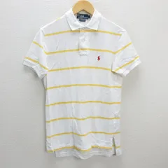 s■ラルフローレン/Ralph Lauren custom fit ボーダー柄 鹿の子ポロシャツ【S】白 黄/MENS/42【中古】