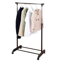 【大安売り】ドウシシャ ハンガーラック シングルハンガー 工具不要で組み立て簡単 高さ伸縮式 幅81×奥行43.5×高さ90~156cm 頑丈 全体耐荷重15kg パイプハンガー 押入れ キャスター付き 室内干し 大容量 コンパクト シンプル NGHS-81B