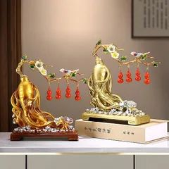 人参 瓢箪 ひょうたん 置物 オブジェ  豪華 装飾 芸術 風水縁 起物 贈り物 プレゼント 樹脂素材 高級感 運 開運 商売繁盛 風水 運気アップ オフィス インテリア