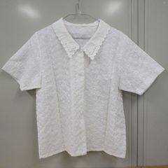 昭和 レトロ 花柄 かわいい 白 ホワイト シャツ 半袖 レース 透け感