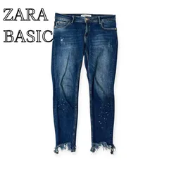 【DENIM】スキニー ZARA BASIC Z1975 レディース ストレッチ スキニー ジーンズ デニムパンツ 38 カットオフ ダメージ ペイント加工 ジーパン 韓国風 体型カバー 春夏秋