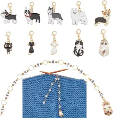 BENECREAT 11点 段数マーカー 動物ステッチマーカー 可愛い 合金＆エナメル かぎ針編み用ローカウンター 段かぞえマーカーセット 編み物マーカー 段数リング 編み物ツール 収納ケース付き 携帯便利(猫と犬)