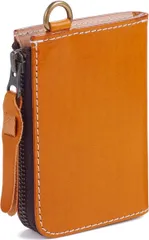 革獅子 小銭入れ メンズ コインケース 本革 L字型 取り出しやすいマチ付 財布 YKKファスナー フック付 光沢レザー( オレンジ)