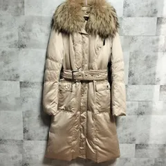 EPOCA　2way ラクーンファー ダウンコート　サイズ40 L相当　ベージュ 　ウエストベルト　Aライン　エポレット 羊革　ロング　山陽商会