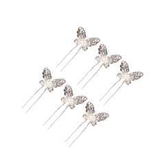 【新着商品】女の子 かんざし ヘッドドレス 髪飾り 蝶 結婚式 ヘアピン 発表会 Uピン ヘアアクセサリ お蝶 6本セット（シルバー） Frcolor