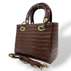 良品 1165 ハンドバッグ 2way クロコ型押し チェーンショルダー 茶