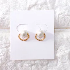 【再販】No.466　シンプル　コットンパール　小さいピアス　デザイン丸カン　キラキラで　イヤリング