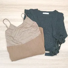 ◇ MAJESTIC LEGON カジュアル レイヤード プリーツ シンプル ワンピース ニット サイズM ブラック/キャメル レディース E  【1310300011729】