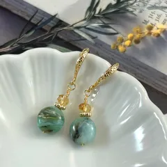 希少石✳︎ペルビアンブルーオパールの香水瓶風ピアス　シトリン・ペルビアンオパール　14kgf　ハンドメイドピアス　天然石ピアス　イヤリング　レアストーン