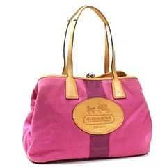 コーチ トートバッグ がま口 肩掛け キャンバス レザー ピンク 中古