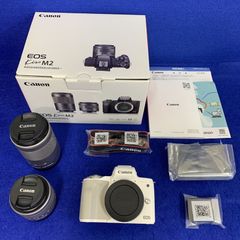 展示 保証★Canon EOS Kiss M2 ダブルズームキット ミラーレス一眼カメラ ホワイト KISSM2WHWZK「15-45mm F3.5-6.3 / 55-200mm F4.5-6.3」
