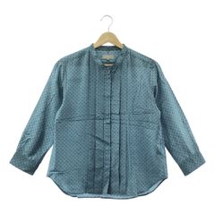 MARGARET HOWELL / マーガレットハウエル | silk 100％ / シルク ピンタック バンドカラー シャツ ブラウス | 2 | ブルー | レディース