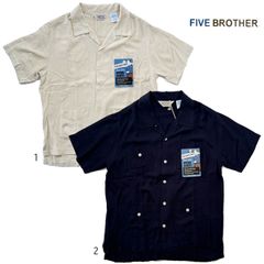 ファイブブラザー 半袖 無地 キューバシャツ 開襟 オフホワイト ネイビー FIVE BROTHER 151821