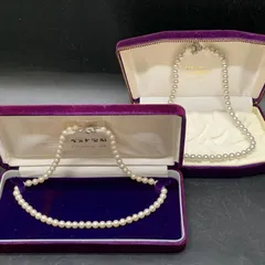 N383　テリ艶◎2点おまとめ　本真珠 天然パール/グレーパール 6.3?6.8?ネックレス アクセサリー　シルバー刻印　冠婚葬祭