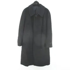 ランバン LANVIN CLASSIQUE ステンカラーコート ロング丈 比翼 48 黒系 ブラック ポケット 毛 ウール 裏地 無地のサムネイル