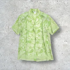 イタリア製 シルク100% ヴィンテージ gy レトロ フラワーモチーフ 花柄 半袖 ロング ジャケット I:42