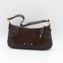 良品 コールハーン ブラウン レザー ゴールドスタッズ  グリーン ハンドバッグ レディース 2000000 NSK OMI