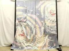 平和屋着物○女性 行灯袴 総刺繍 花唐草文 留紺色 卒業式 洗える着物  