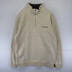 古着 コロンビア Columbia スウェット ハーフジップ トレーナー ワンポイントロゴ刺繍 プルオーバー L  ベージュ メンズ
