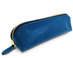 栃木レザー ペンケース ふでばこ ラウンドジップ 天然皮革仕様 牛革 日本製 (ネイビー) 