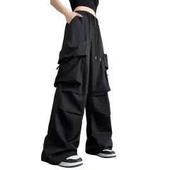 [ブブ オーハナ] カーゴパンツ ワイド オーバーサイズ ビッグシルエット イージーパンツ カジュアル レディース (XL, 黒) [ブラック] [XL]