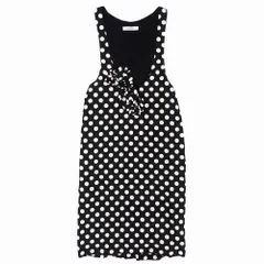 INGEBORG インゲボルグ ドット柄 ジャンパースカート ワンピース ロング丈 ピコフリル リボン付き 黒白 レディース 【中古】