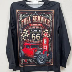 新品 ルート66 長袖 ロンティー プリント メンズ Tシャツ バイカー ロングスリーブ ヴィンテージ風 おしゃれ デザイン ブラック Lサイズ