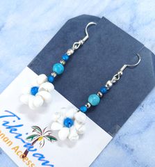 ハワイアンピアス  ホワイトモンゴシェル & ブルーターコイズ A-245