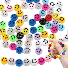 【在庫処分】手芸用品 DIY アクセサリーパーツ ジュェリー スマホのストラップ ヘアゴム 素材 髪飾り ネックレス ブレスレット ハンドメイド 大人 女の子 パーツ子供 糸通しビーズ アクセサリー スマイル アクリル カラフル ビーズ 10㎜ 100個 アク