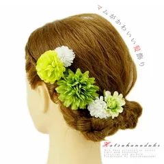 髪飾り 成人式 振袖 袴 花 浴衣 夏祭り 花火大会 3点セット 緑 黄緑 白 ラインストーン ヘアアクセ かんざし 和装 着物 No.9-3612