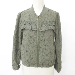 アクシーズファム axes femme ブルゾン ジャケット ジップアップ レース フリル カーキ 緑 Mのサムネイル