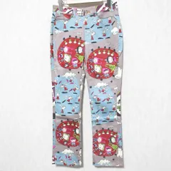 美品 OLLEBOREBLA アルベロベロ オレボレブラ ぶたさん うさぎ フラワー プリント ストレッチ ストレート パンツ M グレー系 レディース 古着 中古 USED