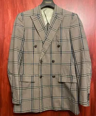 MISTERGENTLEMAN ESSENTIAL チェック柄コットンダブルテーラードジャケット ブラウン Mサイズ