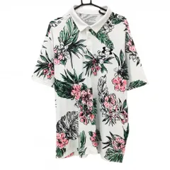 アンダーアーマー 半袖ポロシャツ 白×グリーン×ピンク 総柄 花 襟汚れ メンズ 2XL ゴルフウェア 大きいサイズ UNDER ARMOUR