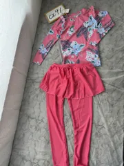 [Teddy] 水着 キッズ 女の子 セパレート 長袖ラッシュガード スカート付きレギンス 上下セット kids421 (130cm, ピンク)（３XL,4L）　管理CX91