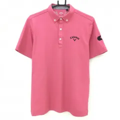 ★SALE価格★【超美品】キャロウェイ 半袖ポロシャツ ピンク ロゴネイビー ボタンダウン  メンズ M ゴルフウェア 2024年モデル Callaway