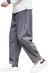 Fasshonrida サルエルパンツ メンズ ワイドテーパードパンツ ズボン 上品 大人 チェック柄 セミワイドパンツ( #60：グレー,  3XL)