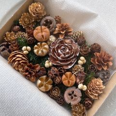 ドライフラワー ドライ ナッツ 木の実 詰め合わせ セットˎˊ˗ クリスマス　クリスマスBOX  クリスマスゴールド　ナチュラルブラウン　ゴールド　スギ　　No.65