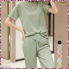 送料無料 パジャマセット レディースルームウェア夏 メロウフリル半袖トップス 薄手長ズボン 寝間着セット 大人可愛い 部屋着 無地涼し気 リボンナイトウェア 快適夏パジャマ 部屋着セットアップ 冷感ホームウェア夏 リラックスウェア黒