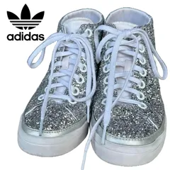 22.5cm【美品】adidas オリジナルス アディダスオリジナル インソール グリッタースニーカー COURTVANTAGE HEEL/コートバンテージ ヒール/シルバー/FV5620 高見え スタイル映え キラキラ 珍しい 個性的 ドレスシューズ