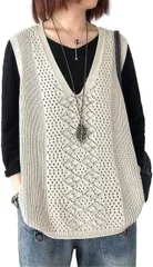 Nestkanina ニットベスト レディース 薄手 ゆったり 大きいサイズ アウター Vネック チョッキ トップス KNT011( ベージュ,  Free Size)