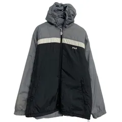 FILA 中綿ジャケット M ブラック グレー ホワイト フィラ ジップアップ ワンポイント ロゴ ライン 切替 古着卸 アメリカ仕入 a701-6589