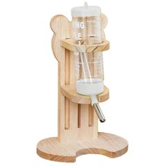 小動物 給水ボトル 固定 水 80ml 木製 スタンド式 水飲み 置き型 (ホワイト 給水器 ハムスター 80) Active心