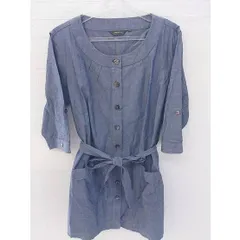 ◇ Eddie Bauer エディーバウアー 長袖 膝丈 シャツ ワンピース PXL ネイビー *  【1002796882968】