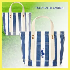 【RALPH LAUREN】ストライプ ミニ トートバッグ ファスナー付き