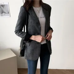 ☆ グレー ☆ S ☆ レディース ジャケット チェック柄 カジュアル テーラードジャケット レディース テーラード ジャケット チェック ミドル丈 羽織もの 冬 秋冬 カジュアル オフィス 通勤 ビジネス 面接 就活 ライトアウター オシャレ かわいい