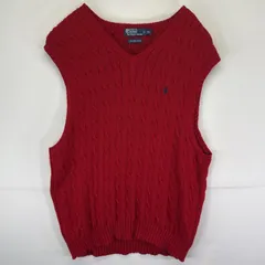 古着 ポロバイラルフローレン Polo by Ralph Lauren コットンニットベスト 大きいサイズ ケーブルニット ワンポイント XXL  レッド メンズ