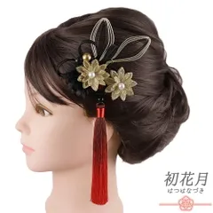 髪飾り 成人式 水引 赤 ゴールド 振袖 袴 花 黒 房 組紐 大きい 小さい 2点セット 着物 和装 かんざし Uピン 大人 かわいい 日 No.9-5611