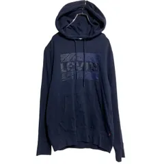 Levi's プリントスウェット パーカー S ネイビー リーバイス プルオーバー 裏起毛 古着卸 アメリカ仕入 a612-7447
